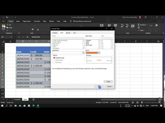 How to calculate conditional subtotals in an Excel revenue sheet