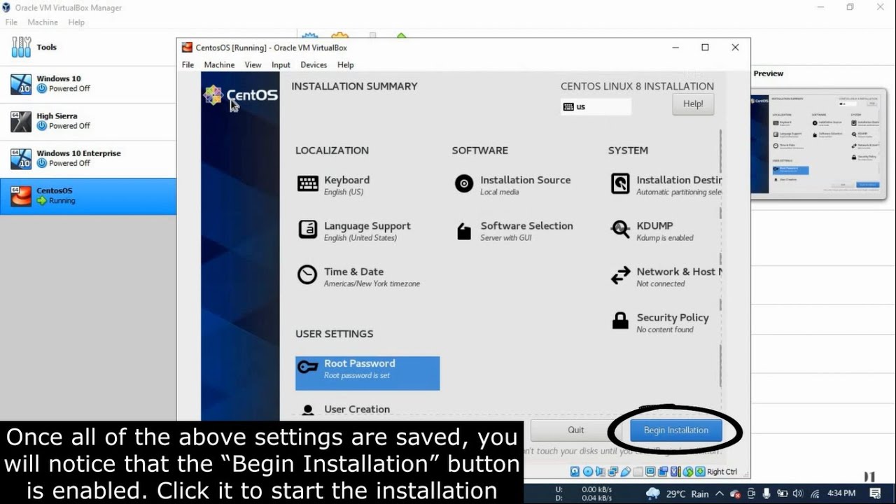 How to install CentOS 8 with VirtualBox 6.1 on Windows 10