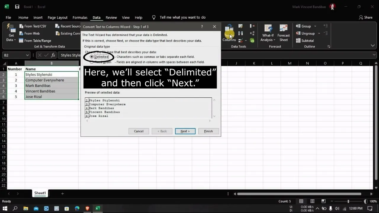 How to Separate First and Last Names in Microsoft Excel