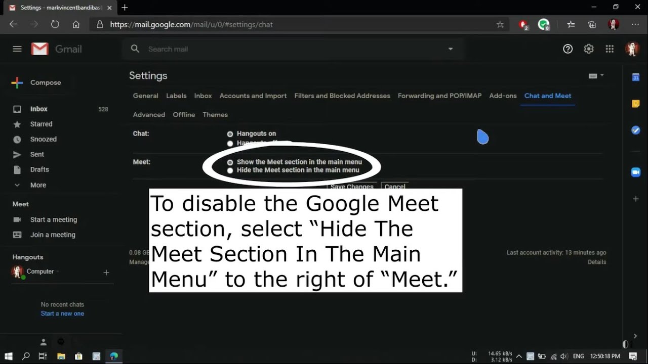How to Disable Hangouts Chat and Meet in Gmail Sidebar