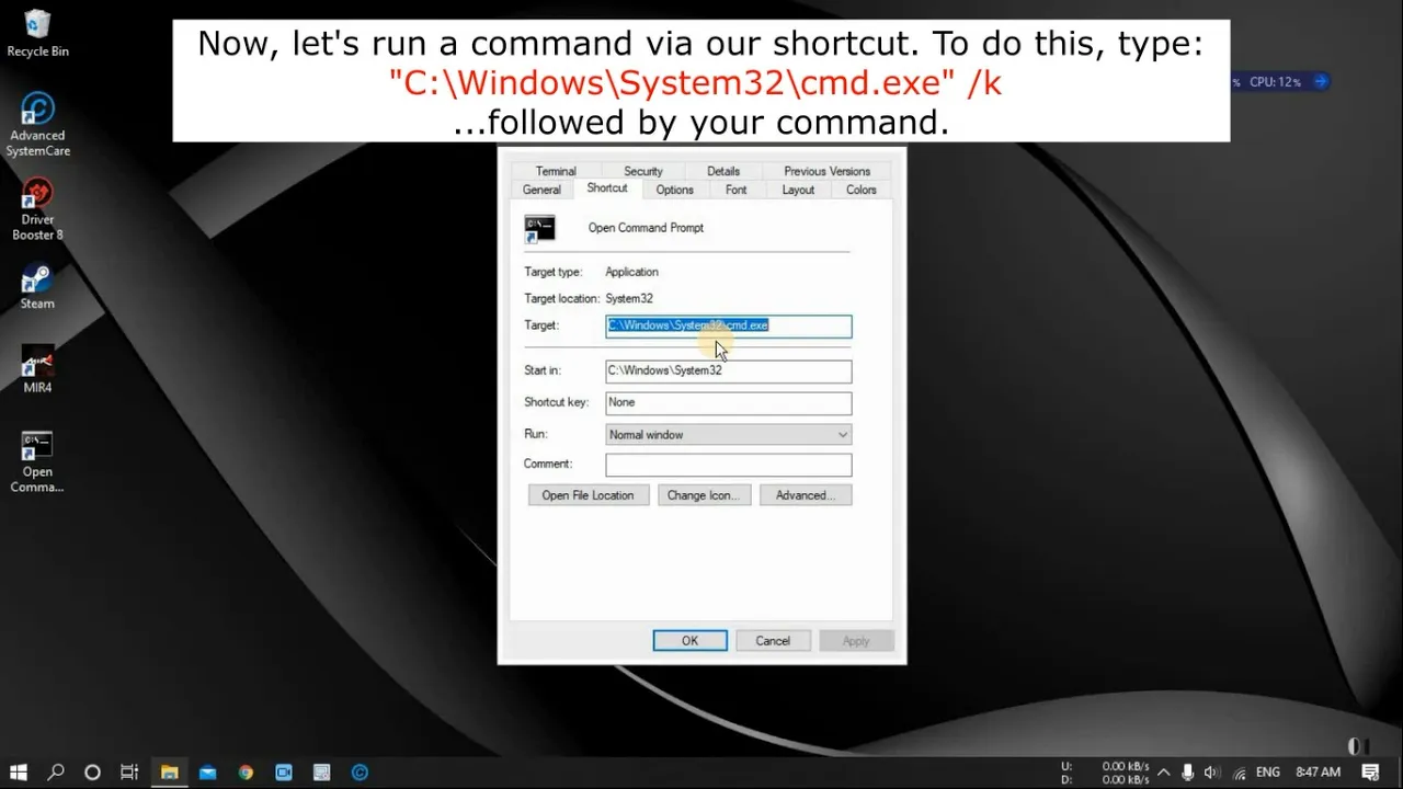 How to Run Command Prompt Commands With a Desktop Shortcut