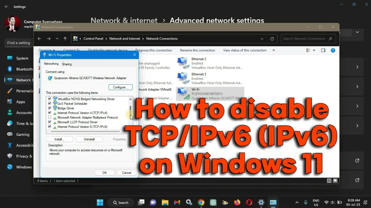 How to disable TCP/IPv6 (IPv6) on Windows 11