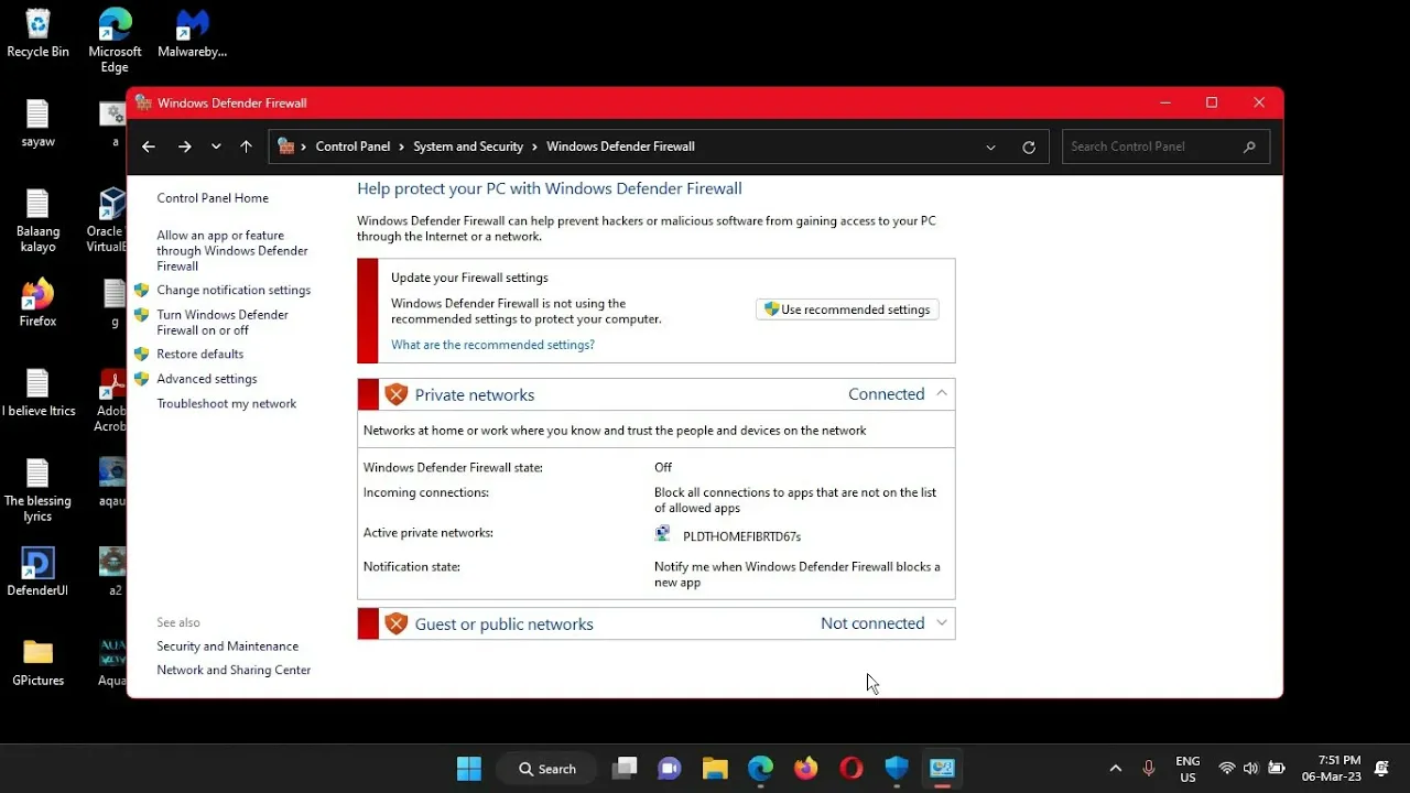 How to disable firewall on Windows 11