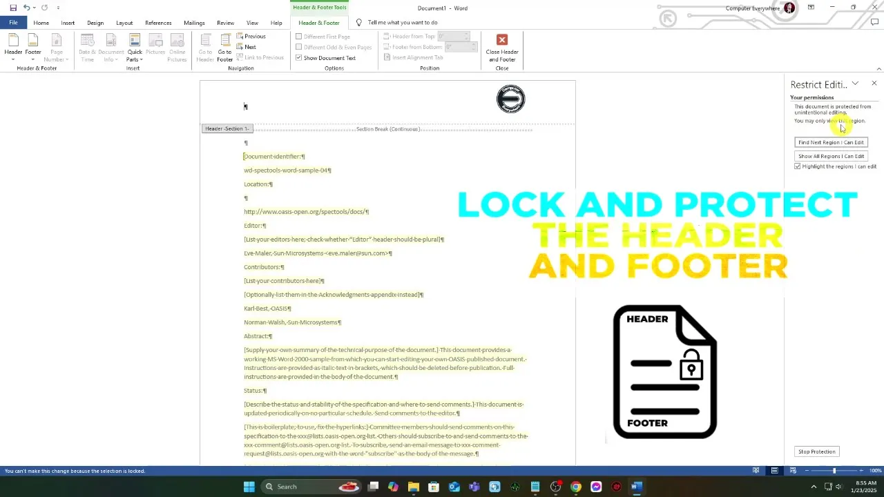 How to Protect Header and Footer Areas in Microsoft Word
